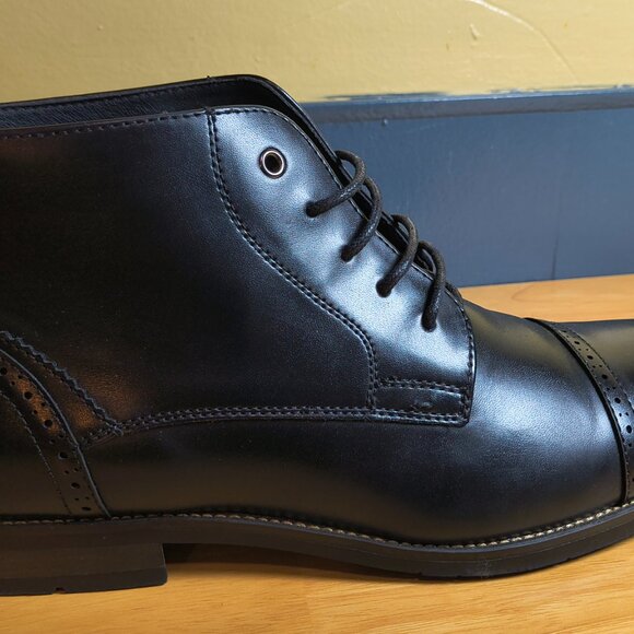 Men’s Black Dress Shoes | Size 12 | Classic Formal Leather Look - Picture 3 of 6